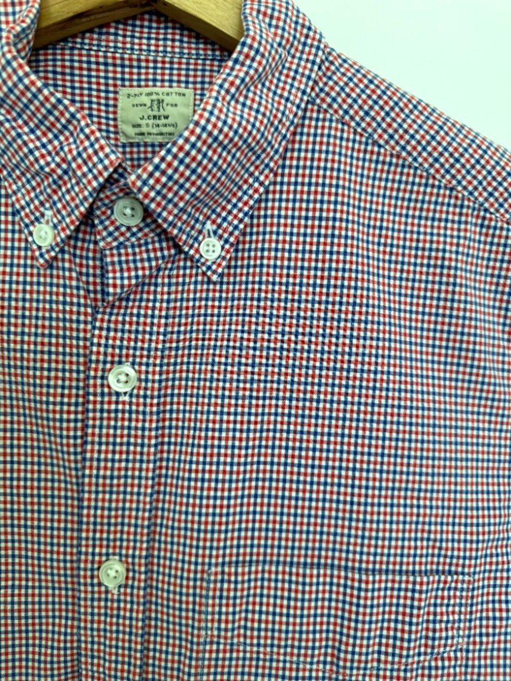 J.Crew Men's Short Sleeve Button-Down Shirt Red & Blue Gingham Check Size Small